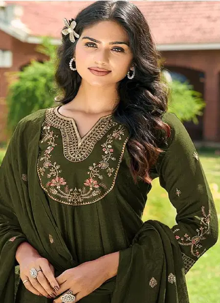 Vartika By Vitara Vichitra Silk Embroidered Readymade Suits Suppliers In India